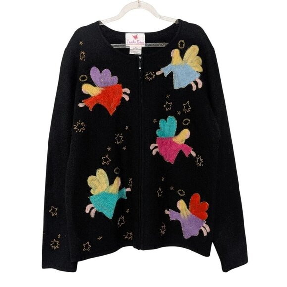 The Quacker Factory Fairy Cardigan Womens Size Medium Black Wool Beaded Full Zip - Picture 1 of 11